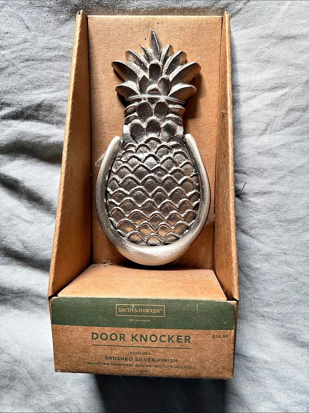 Pineapple Home Pineapple Door Knocker Silver NWT. Hang it upside down and see wh